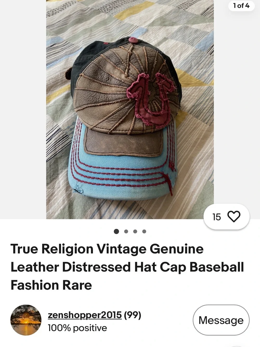 RARE Y2K vintage True Religion leather distressed baseball cap hat